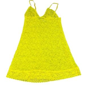 Vintage y2k Victoria’s Secret Yellow Stretch Lace Slip Mini Dress Sheer Nylon